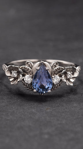 READY TO SHIP: Adelina engagement ring with natural sapphire and diamonds, 14K white gold, RING SIZES: 5.5 - 8.5 US - Eden Garden Jewelry™