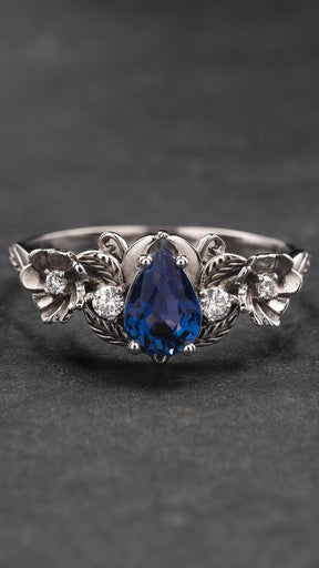 READY TO SHIP: Adelina floral engagement ring with royal blue natural sapphire and diamonds, RING SIZES: 5.5 - 8.5 US - Eden Garden Jewelry™