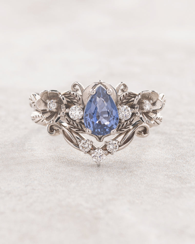 READY TO SHIP: Adelina engagement ring with natural sapphire and diamonds, 14K white gold, RING SIZES: 5.5 - 8.5 US - Eden Garden Jewelry™
