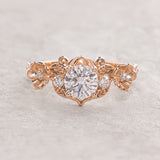 READY TO SHIP: Adelina floral engagement ring with round lab grown diamond, 14K rose gold, RING SIZES: 5.5 - 8.5 US (Copy)