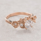 READY TO SHIP: Adelina floral engagement ring with round lab grown diamond, 14K rose gold, RING SIZES: 5.5 - 8.5 US (Copy)