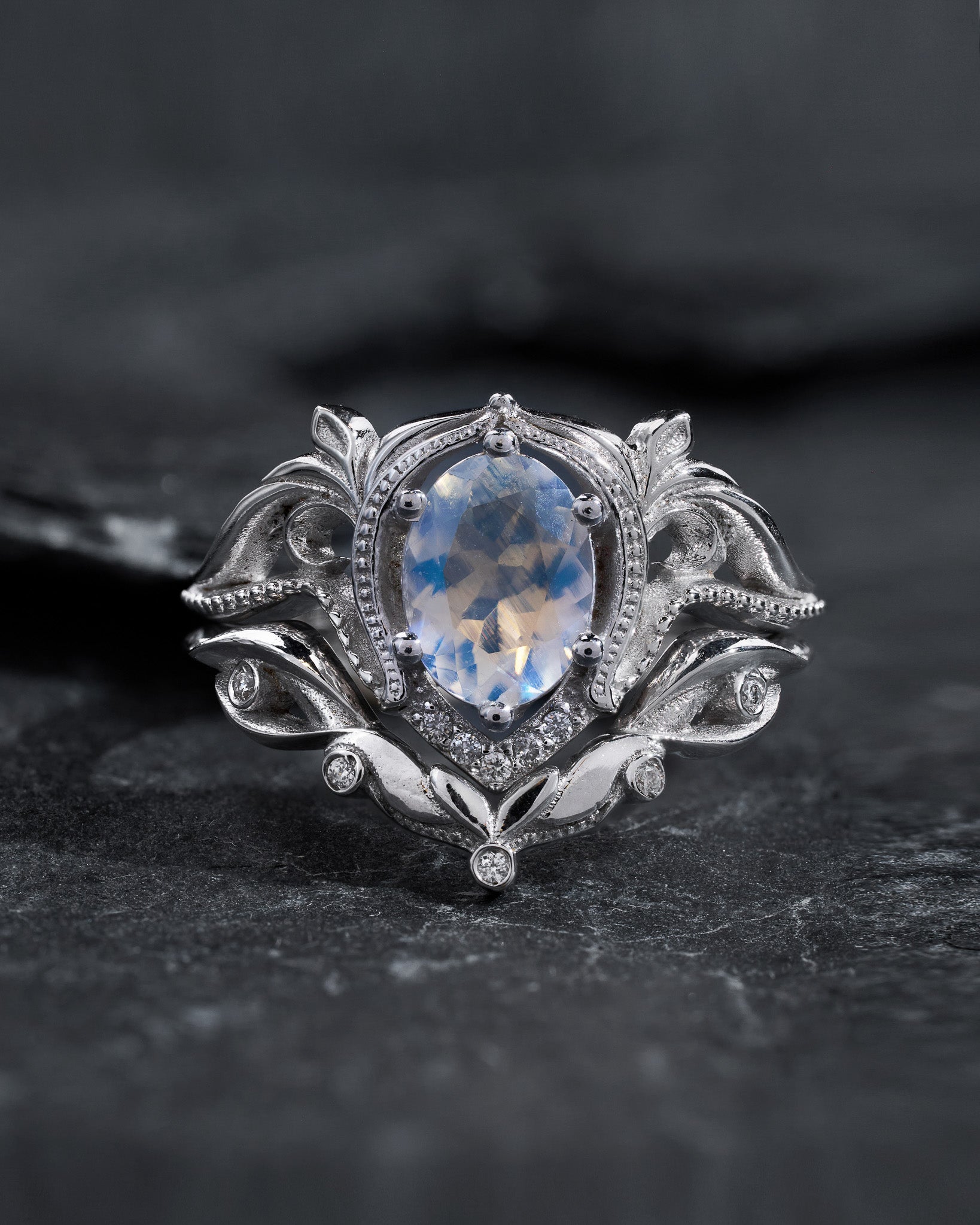 Oval moonstone art nouveau bridal set / Lida - Eden Garden Jewelry™