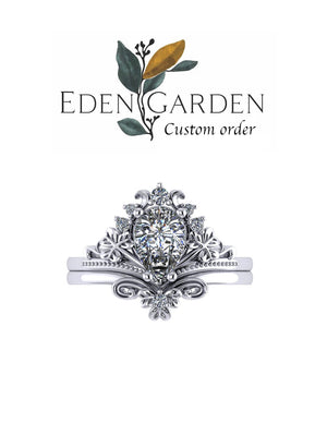 Custom order: Modified Ariadne bridal ring set with clover leaves - Eden Garden Jewelry™