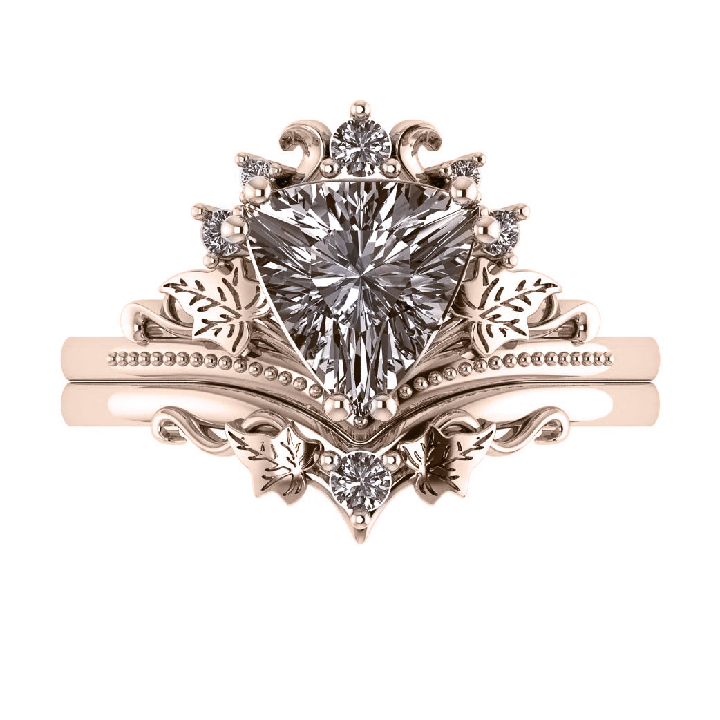 Ariadne | bridal ring set for trillion cut central gemstone - Eden Garden Jewelry™