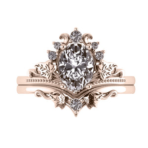 Ariadne | bridal ring set, oval cut 8x6 mm gemstone setting - Eden Garden Jewelry™