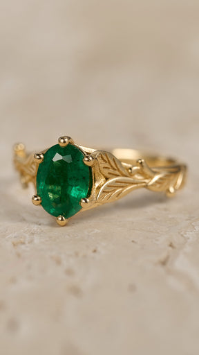 Natural emerald engagement ring, gold nature inspired engagement ring / Freesia - Eden Garden Jewelry™