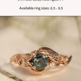 READY TO SHIP: Azalea ring in 14K rose gold, natural moss agate round cut 5 mm, AVAILABLE RING SIZES: 3.25 - 9.5 US