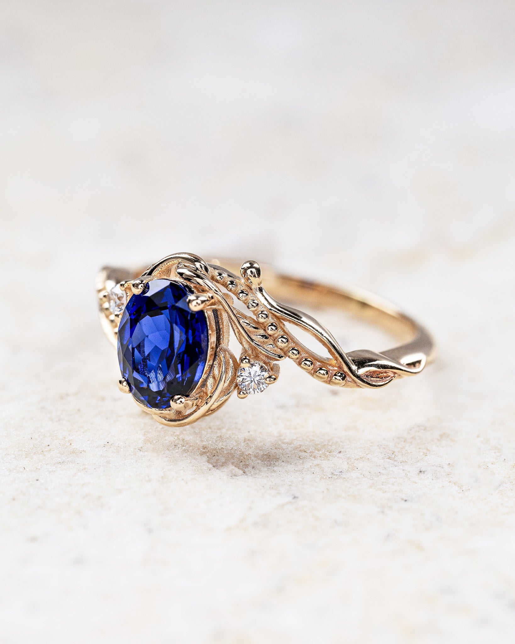 Lab-grown blue sapphire engagement ring with accent diamonds / Undina - Eden Garden Jewelry™