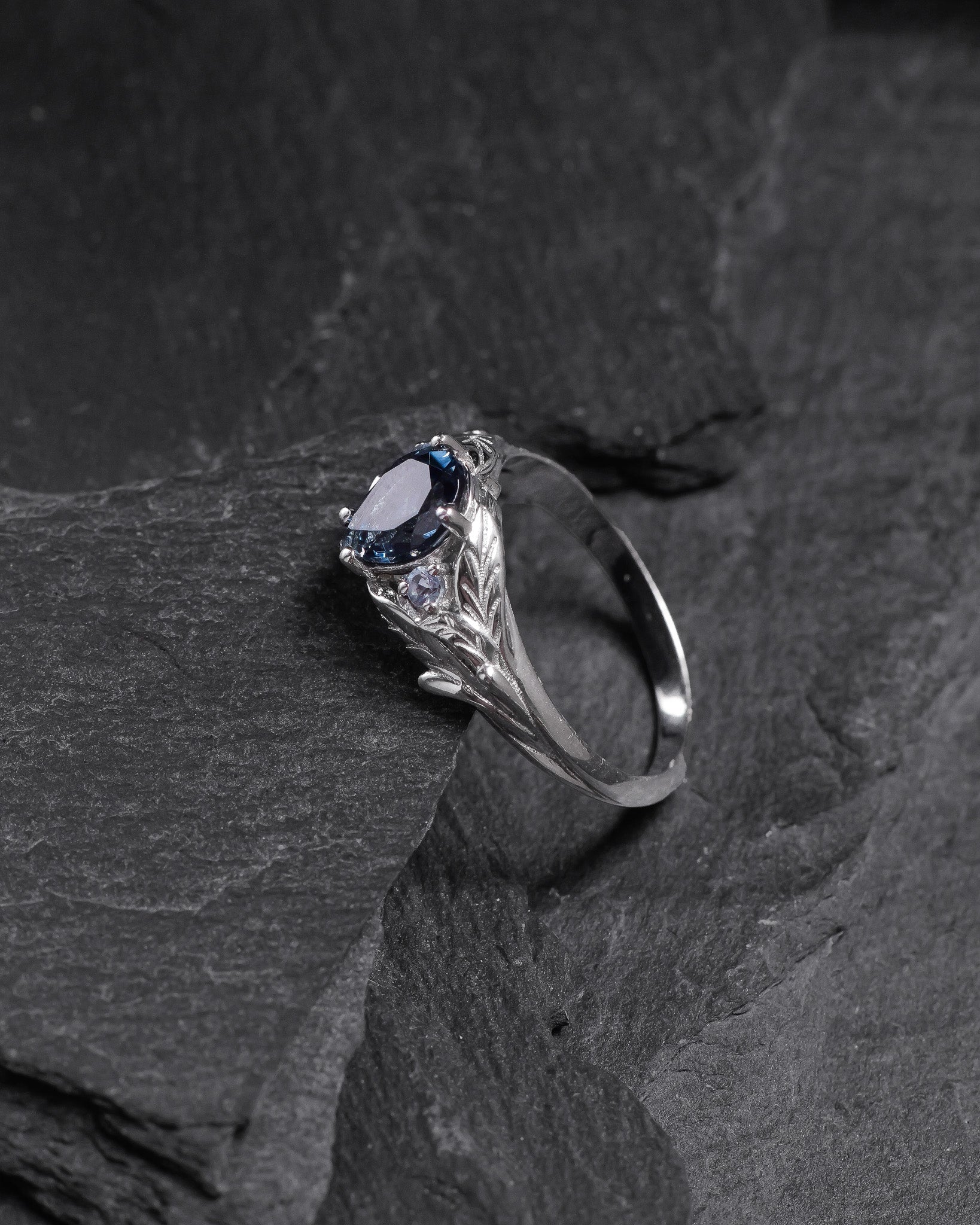 READY TO SHIP: Wisteria in 14K white gold, pear-cut topaz 8x6mm, accent aquamarines, AVAILABLE RING SIZES: 5.5 - 8.5 US - Eden Garden Jewelry™