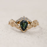 [published as a set] READY TO SHIP: Palmira Crown engagement ring with green sapphire and diamonds, 14K yellow gold, AVAILABLE RING SIZES: 5.5 - 8.5 US - Eden Garden Jewelry™