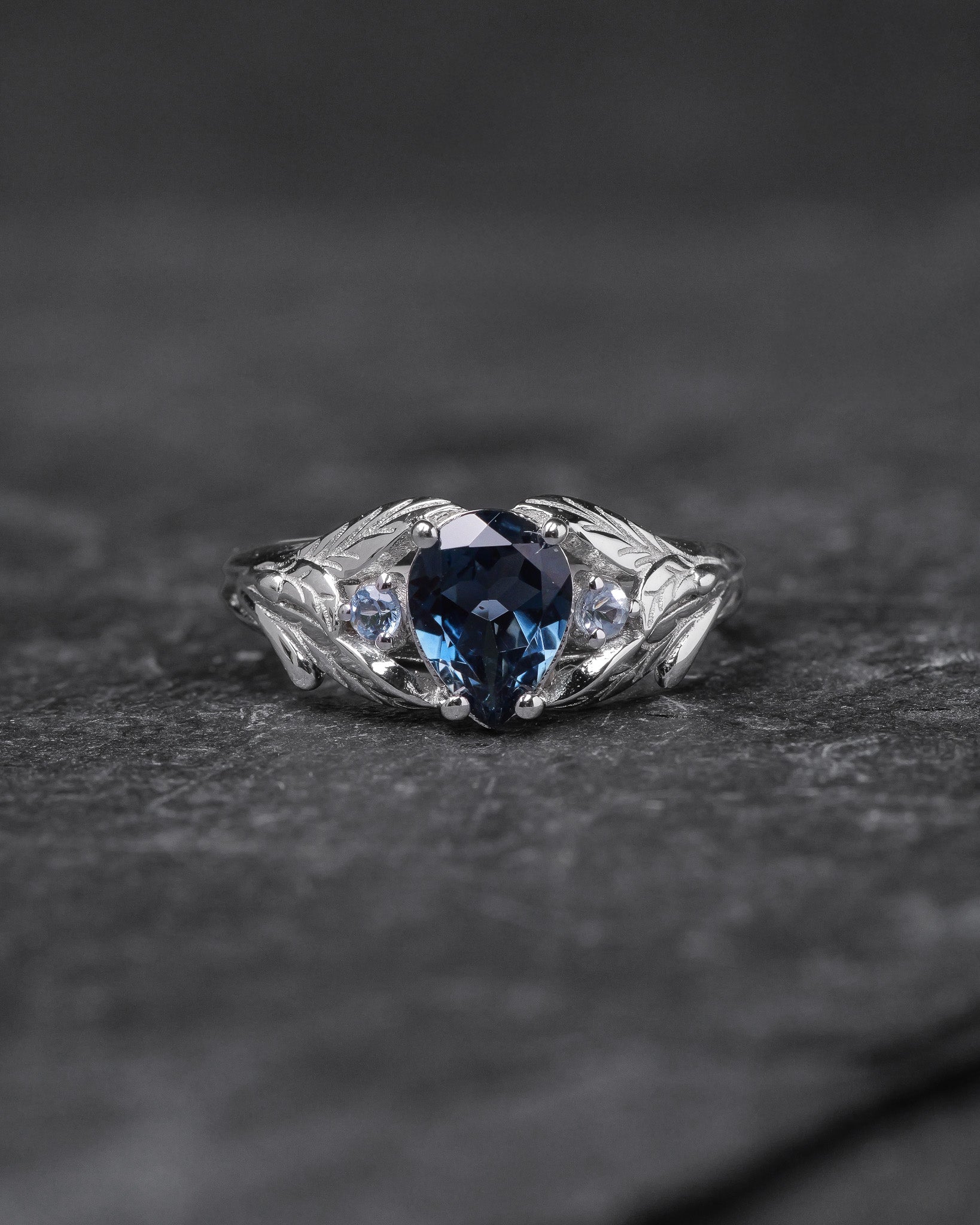 READY TO SHIP: Wisteria in 14K white gold, pear-cut topaz 8x6mm, accent aquamarines, AVAILABLE RING SIZES: 5.5 - 8.5 US - Eden Garden Jewelry™