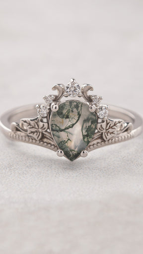 Unique moss agate engagement ring, faerie proposal ring / Ariadne - Eden Garden Jewelry™