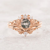 READY TO SHIP: Ariadne bridal ring set in 14K rose gold, natural moss agate 5 mm, accents moissanites, AVAILABLE RING SIZES: 4 - 7 US