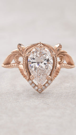 Big lab grown diamond engagement ring with a stacking wedding band  / Lida - Eden Garden Jewelry™