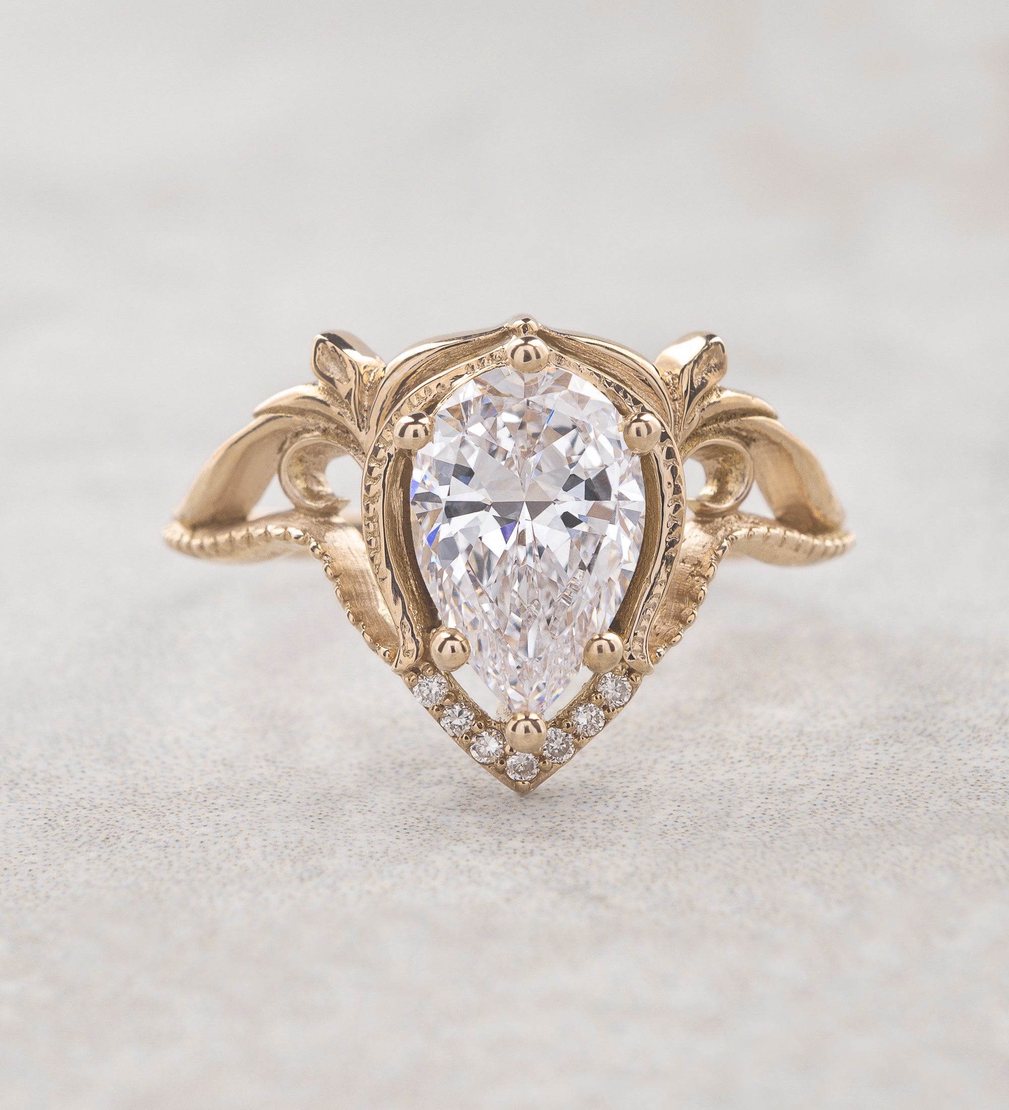 Big pear lab grown diamonds engagement ring, vintage inspired gold ring with diamonds  / Lida - Eden Garden Jewelry™