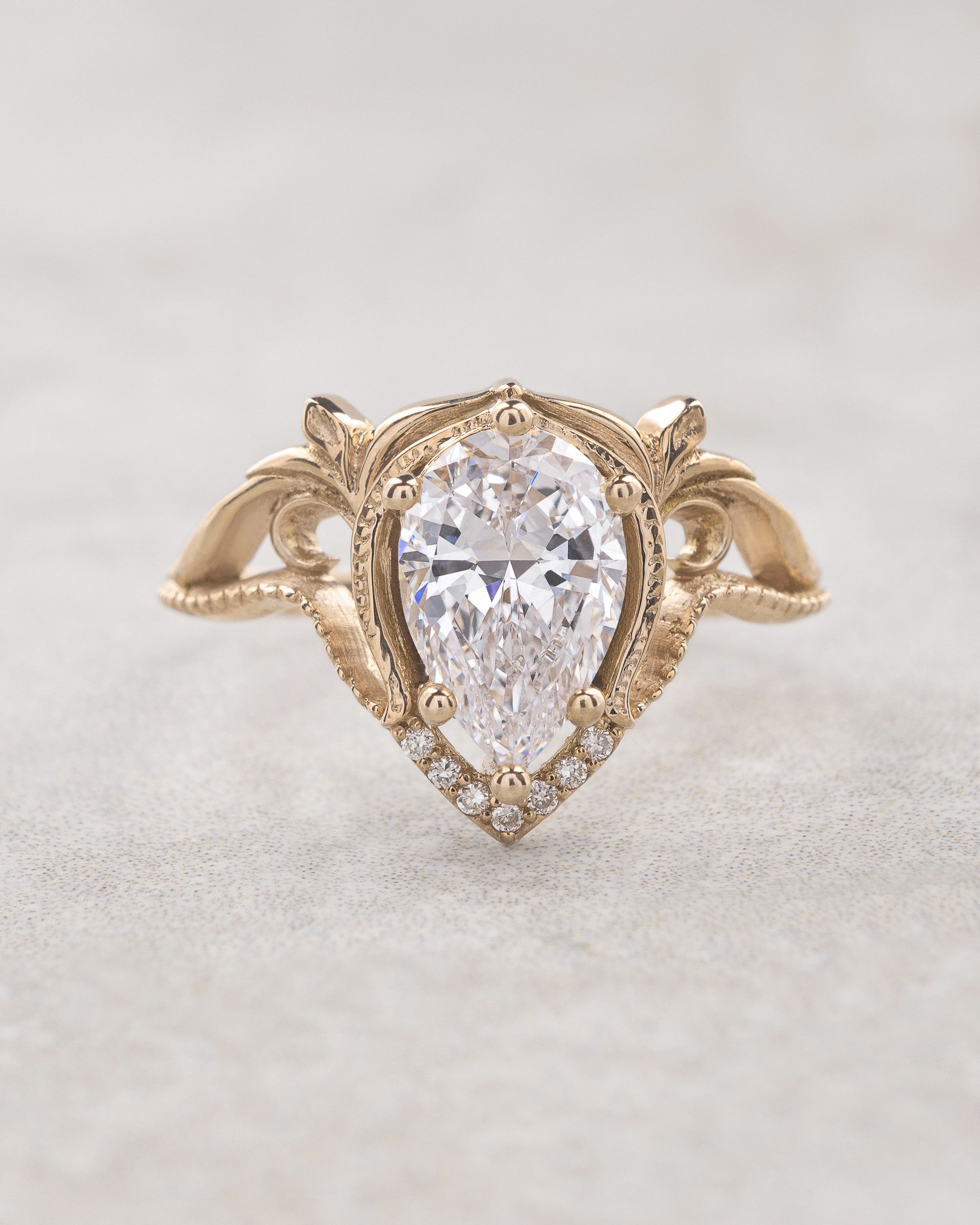 Big pear lab grown diamonds engagement ring, vintage inspired gold ring with diamonds  / Lida - Eden Garden Jewelry™