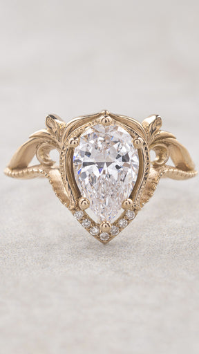 Big pear lab grown diamonds engagement ring, vintage inspired gold ring with diamonds  / Lida - Eden Garden Jewelry™