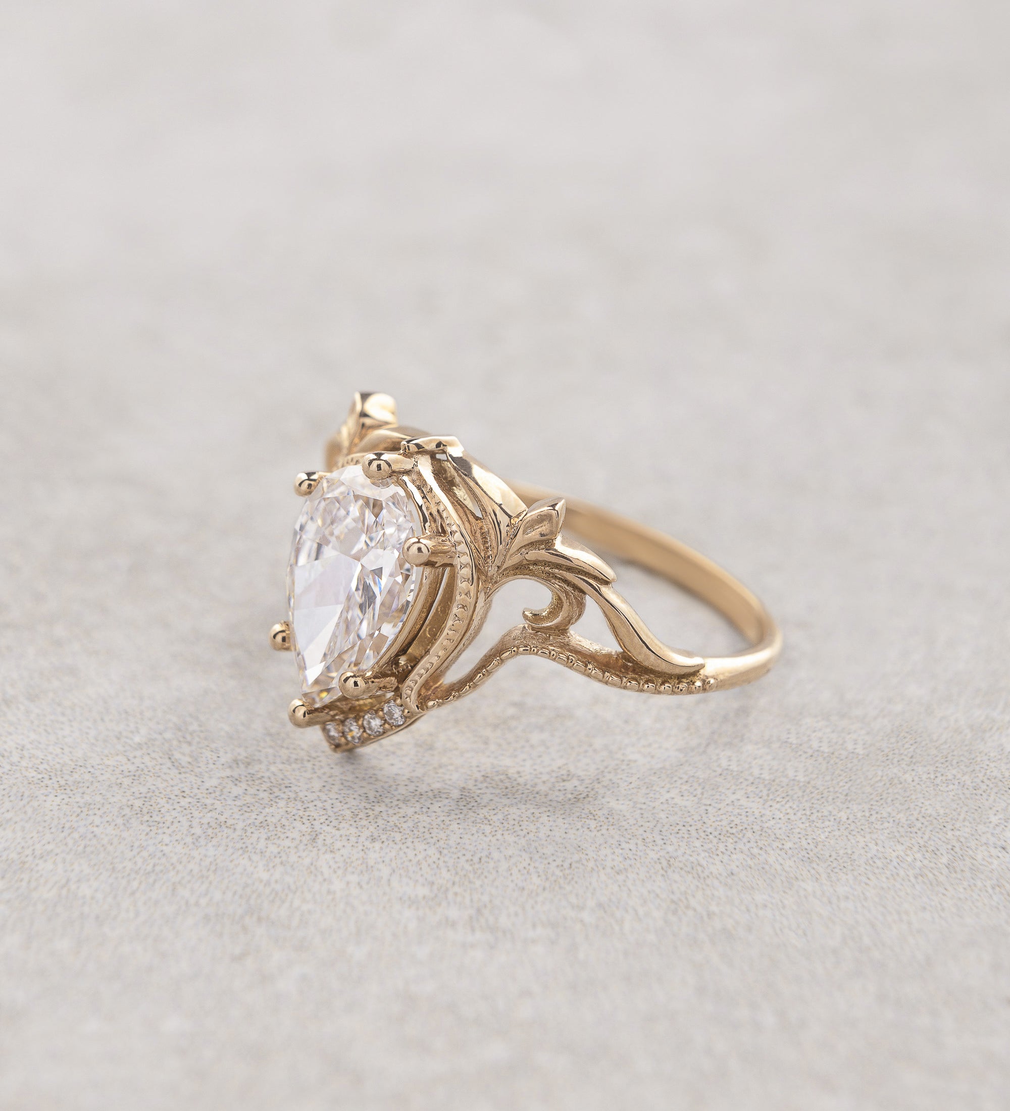 Big pear lab grown diamonds engagement ring, vintage inspired gold ring with diamonds  / Lida - Eden Garden Jewelry™