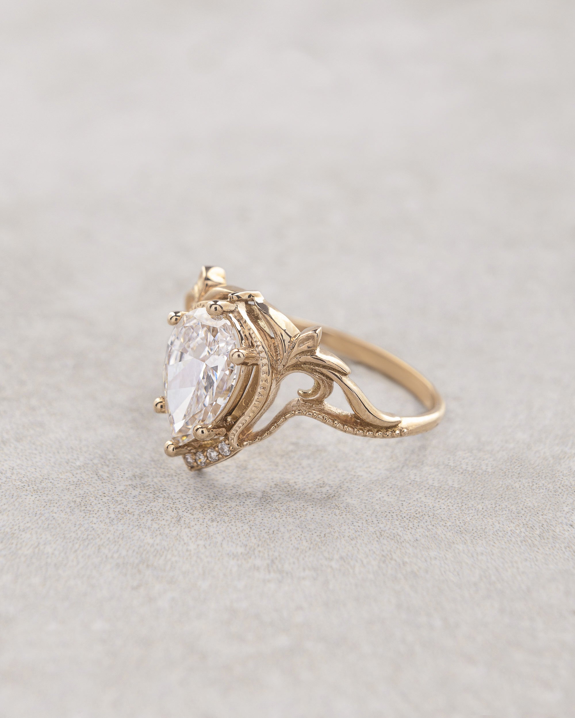Big pear lab grown diamonds engagement ring, vintage inspired gold ring with diamonds  / Lida - Eden Garden Jewelry™