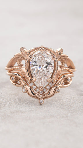 Big lab grown diamond engagement ring with a stacking wedding band  / Lida - Eden Garden Jewelry™