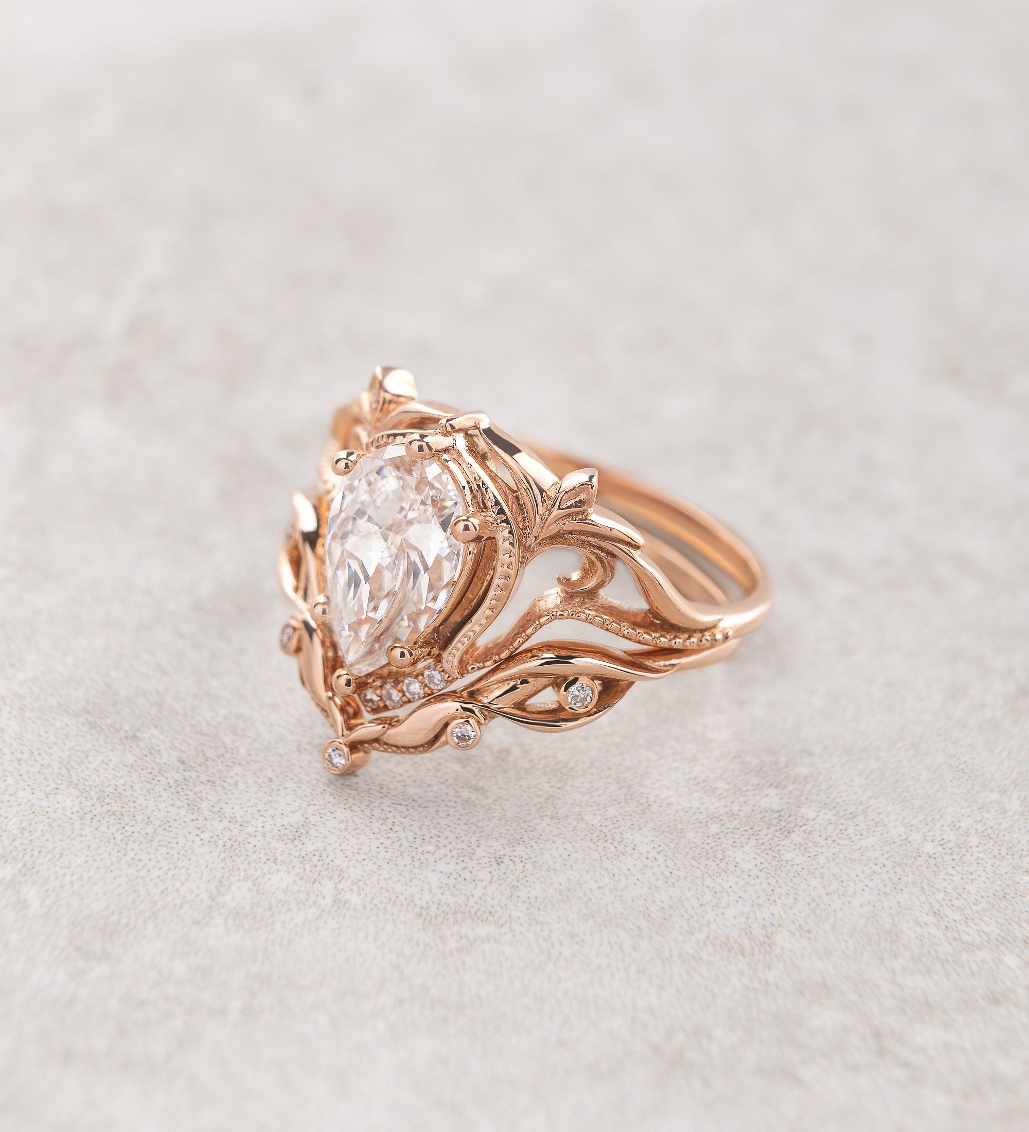 Big lab grown diamond engagement ring with a stacking wedding band  / Lida - Eden Garden Jewelry™