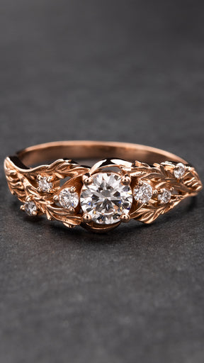 Diamond bridal ring set for a forest nymph / Japanese Maple - Eden Garden Jewelry™