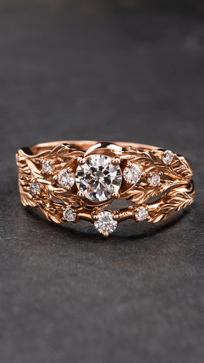 Diamond bridal ring set for a forest nymph / Japanese Maple - Eden Garden Jewelry™