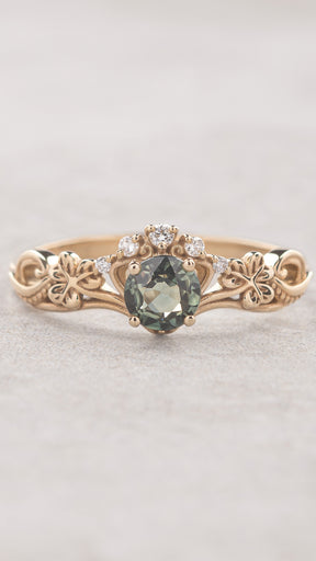 Irish engagement ring with green sapphire and diamonds / Horta - Eden Garden Jewelry™