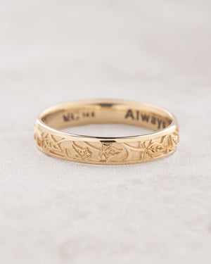 READY TO SHIP: Ivy leaves wedding band in 14K yellow gold, comfort fit ring 4 mm, RING SIZE 10 US