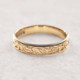 READY TO SHIP: Ivy leaves wedding band in 14K yellow gold, comfort fit ring 4 mm, RING SIZE 10 US