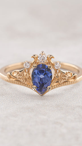 Vivid blue sapphire engagement ring with ivy leaves / Ariadne - Eden Garden Jewelry™