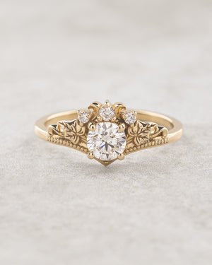 Round lab grown diamond engagement ring, nature inspired proposal ring / Ariadne