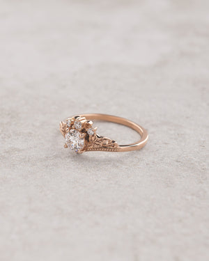 Round lab grown diamond engagement ring, nature inspired proposal ring / Ariadne