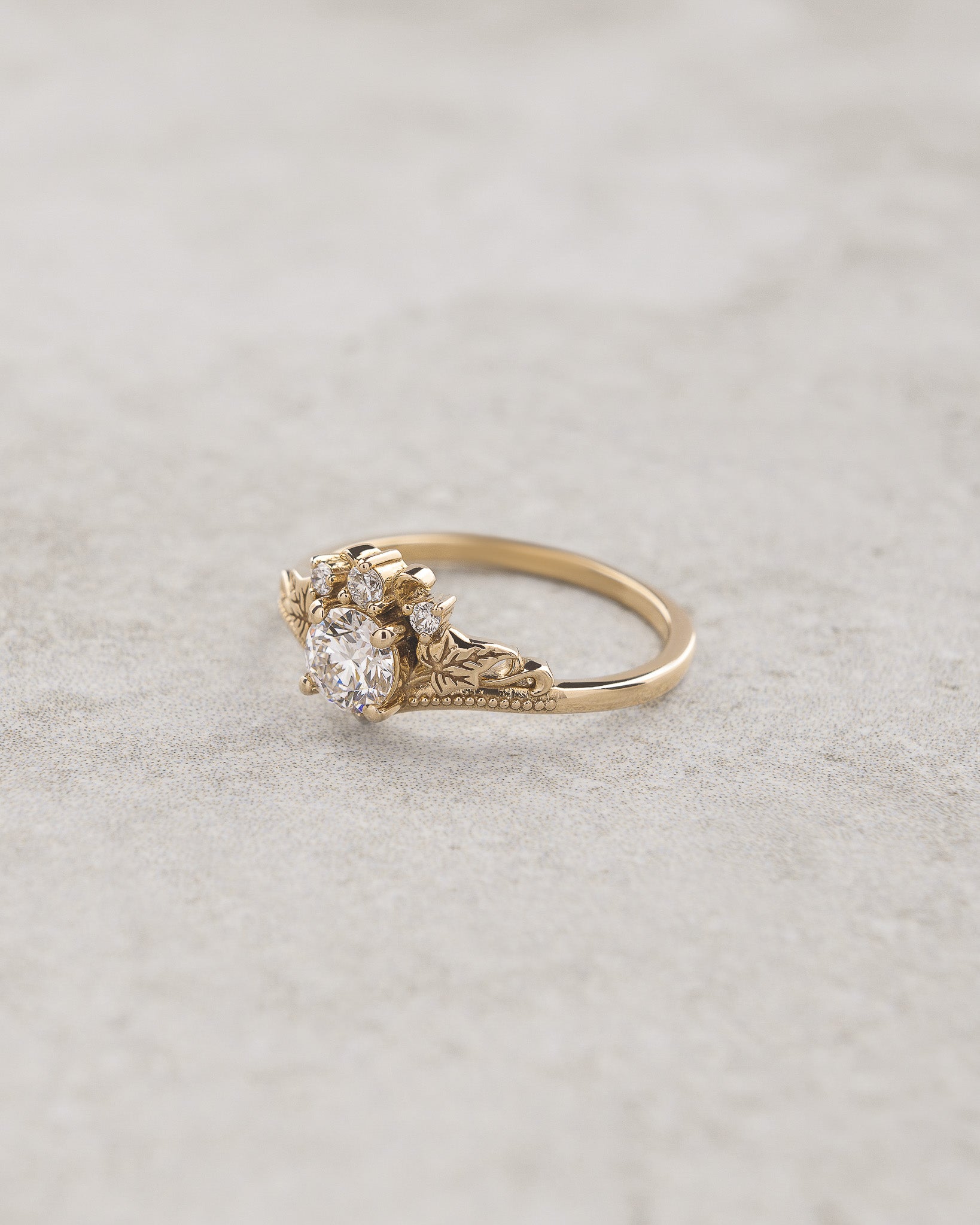 Round lab grown diamond engagement ring, nature inspired proposal ring / Ariadne - Eden Garden Jewelry™