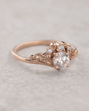 Round lab grown diamond engagement ring, nature inspired proposal ring / Ariadne