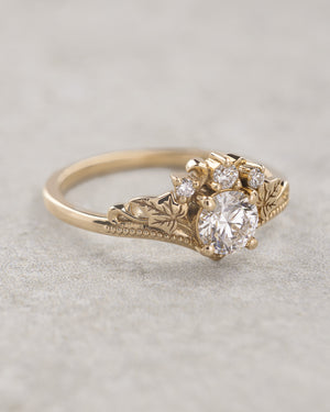 Round lab grown diamond engagement ring, nature inspired proposal ring / Ariadne