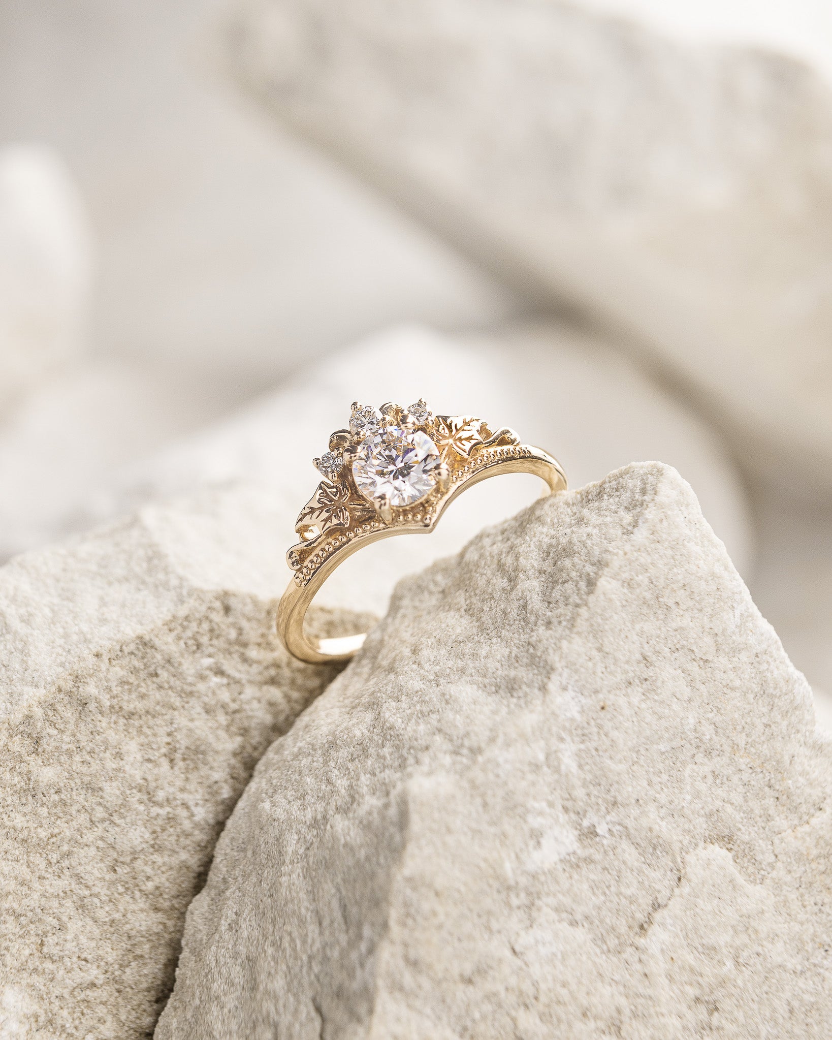 Round lab grown diamond engagement ring, nature inspired proposal ring / Ariadne - Eden Garden Jewelry™