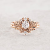 READY TO SHIP: Ariadne in 14K rose gold, bridal ring set with ivy leaves and diamonds, AVAILABLE RING SIZES: 8.5 - 11.5 US