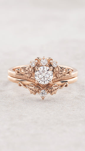 READY TO SHIP: Ariadne in 14K rose gold, bridal ring set with ivy leaves and diamonds, AVAILABLE RING SIZES: 8.5 - 11.5 US - Eden Garden Jewelry™