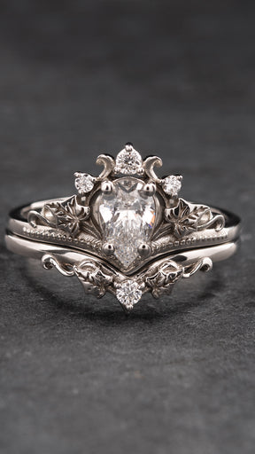 Lab grown diamond engagement ring set, crown shape gold rings with diamonds / Ariadne - Eden Garden Jewelry™