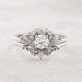 READY TO SHIP: Ariadne bridal ring set in 14K white gold, ivy leaves & diamonds, AVAILABLE RING SIZES: 8.5 - 11.5 US