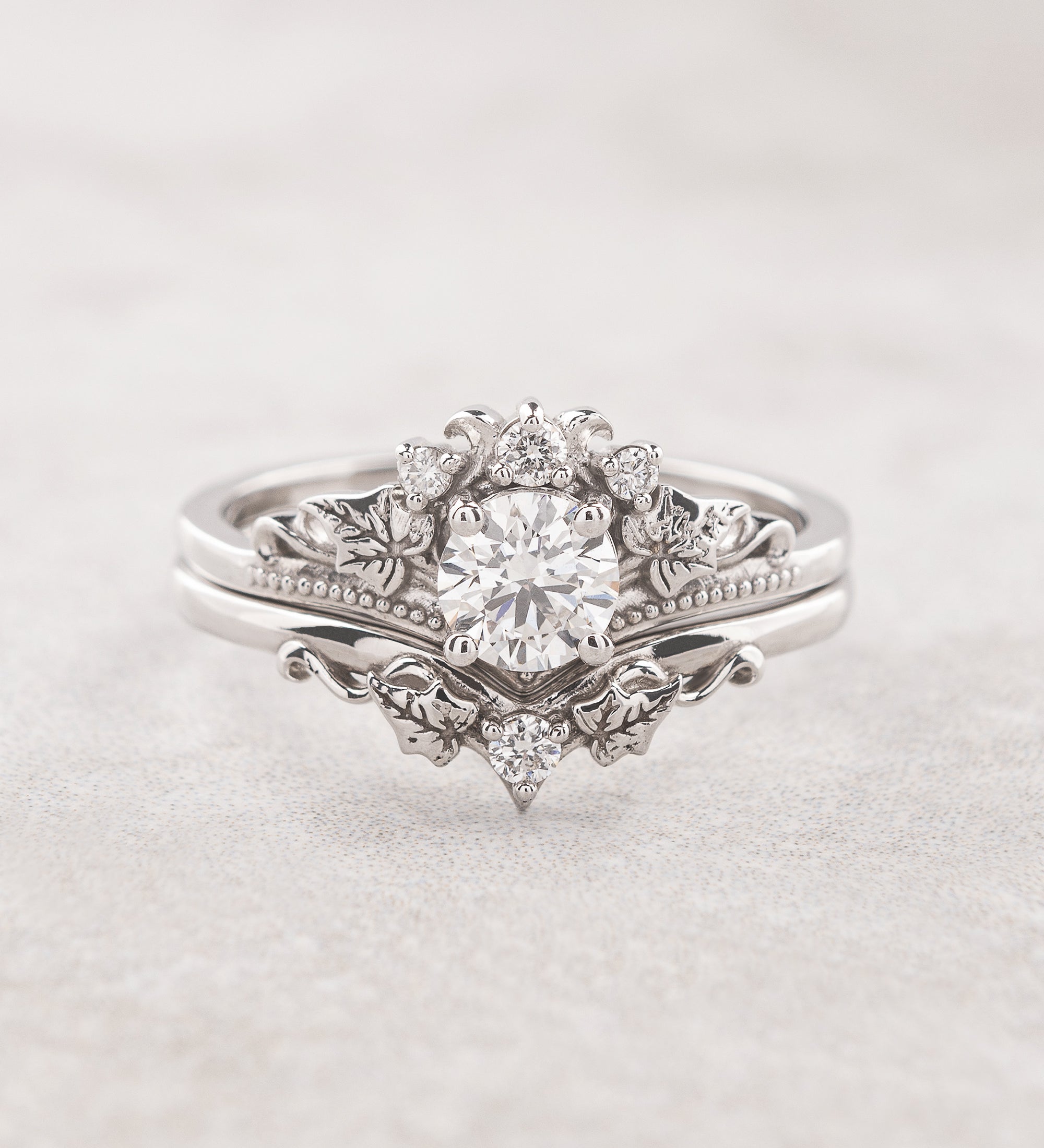 Lab Grown Diamond Engagement Ring Unique White Gold Bridal Ring