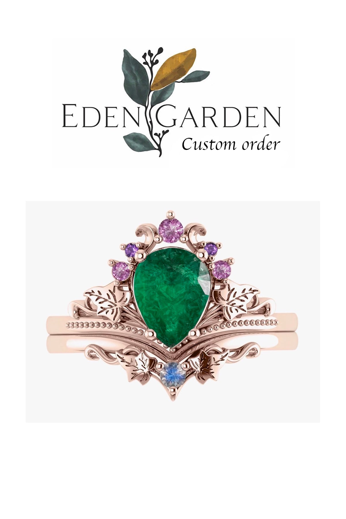 Custom order for Jordan: Ariadne bridal ring set with mixed gemstones - Eden Garden Jewelry™