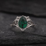 Pear lab emerald engagement ring, vintage inspired gold ring with diamonds / Lida small