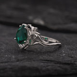 Pear lab emerald engagement ring, vintage inspired gold ring with diamonds / Lida small
