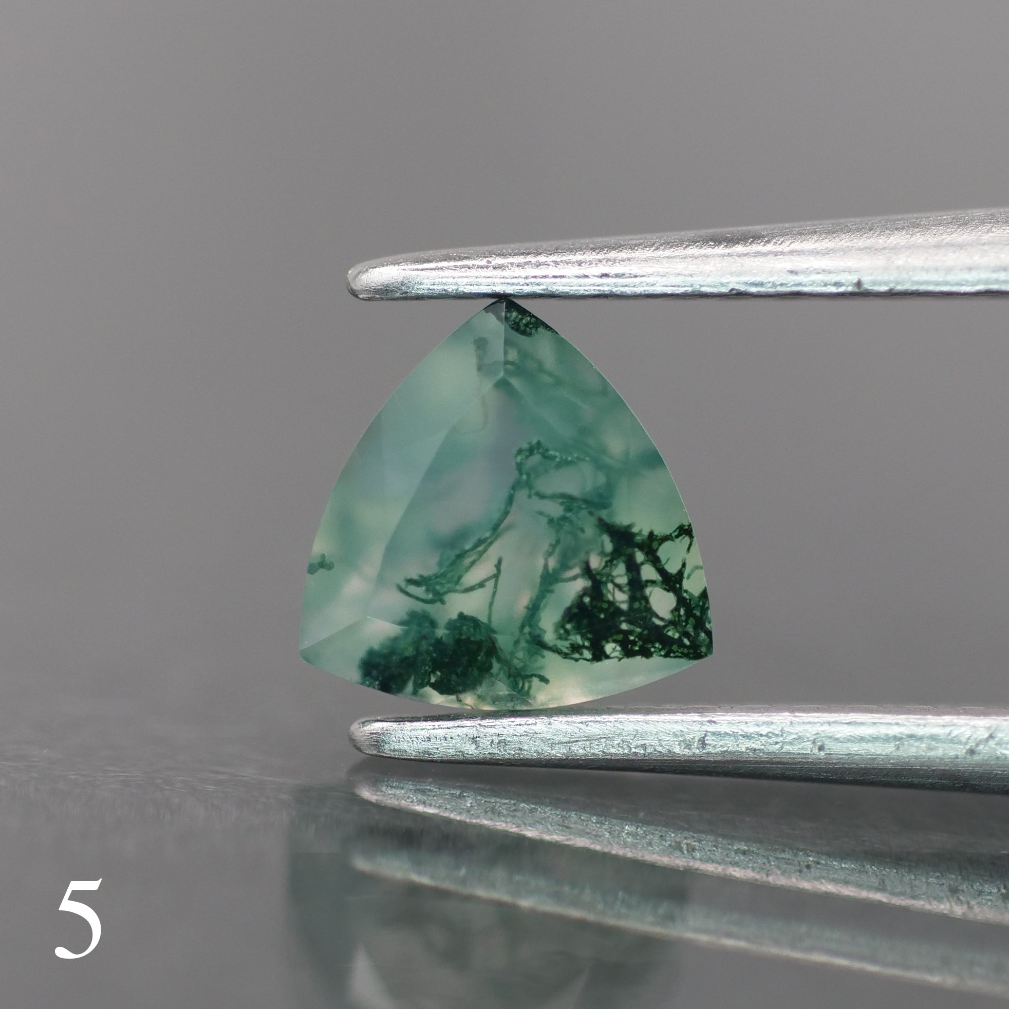 Moss agate | green color, trillion-cut, 6mm, 0.5ct - choose yours