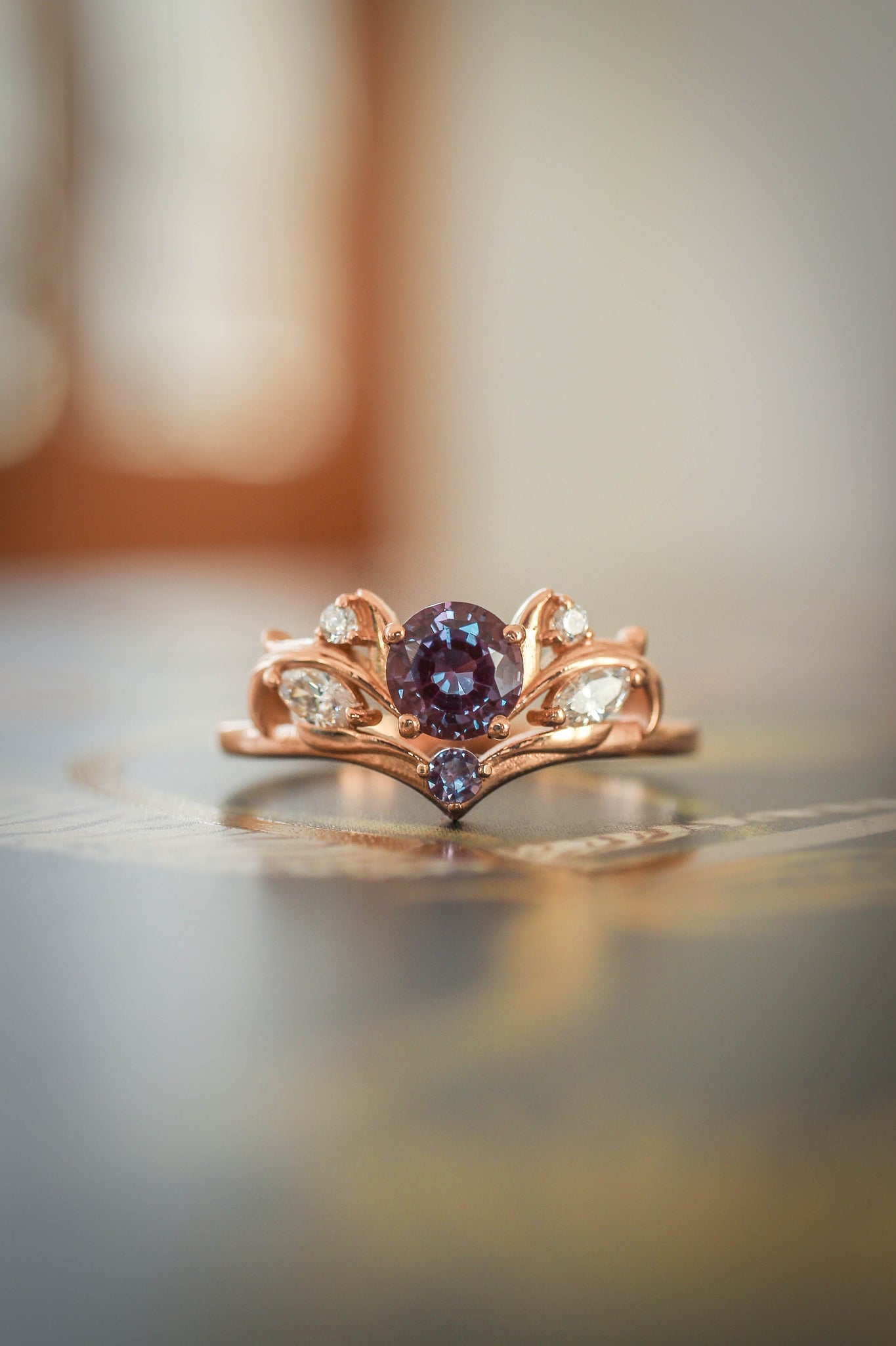 Bridal ring set with alexandrite / Swanlake - Eden Garden Jewelry™