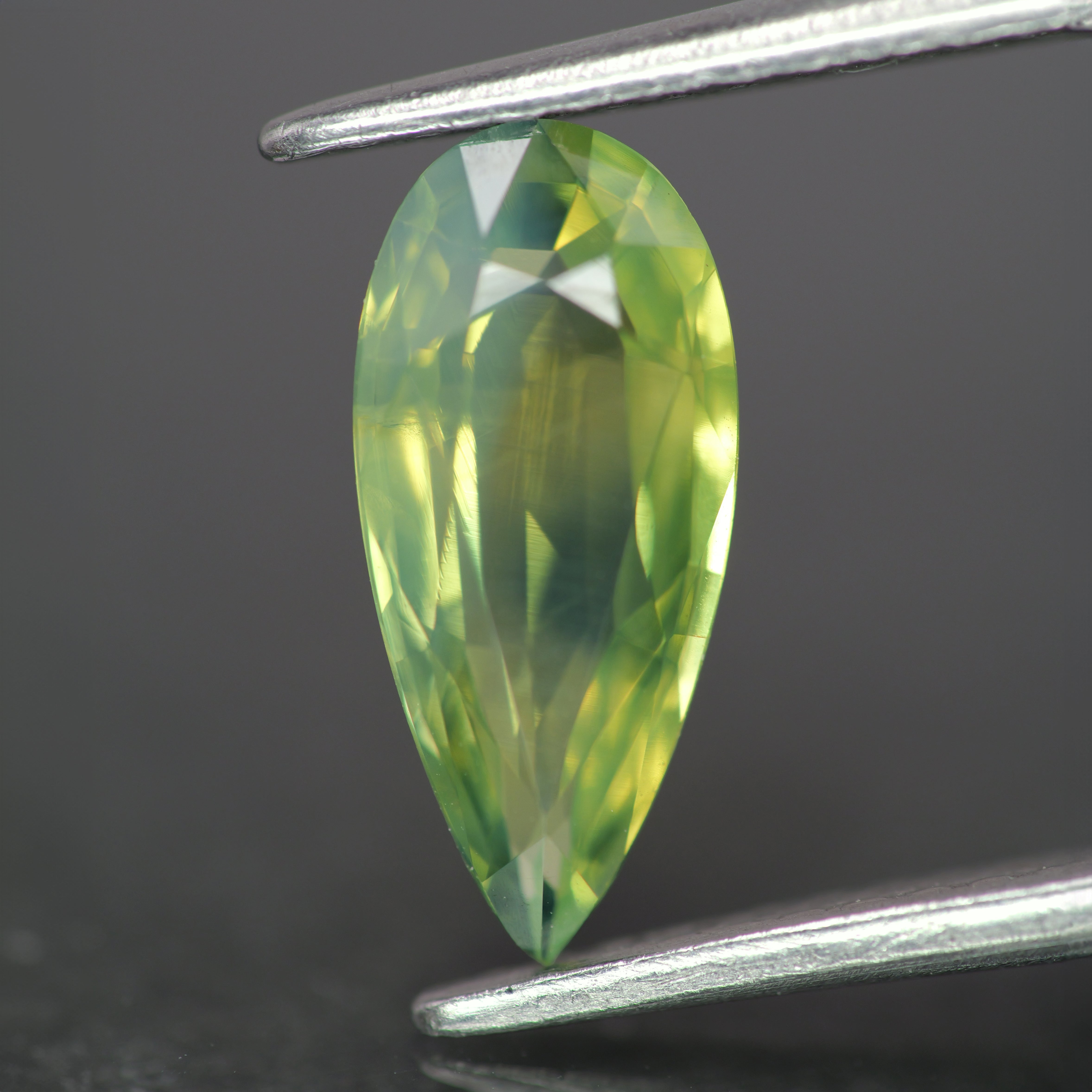 Opalescent Sapphire | natural, yellowish green color, pear-cut, *10.5x5mm, 1.27ct - Eden Garden Jewelry™