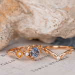 Natural sapphire and diamonds engagement ring, gold flower proposal ring / Adelina - Eden Garden Jewelry™