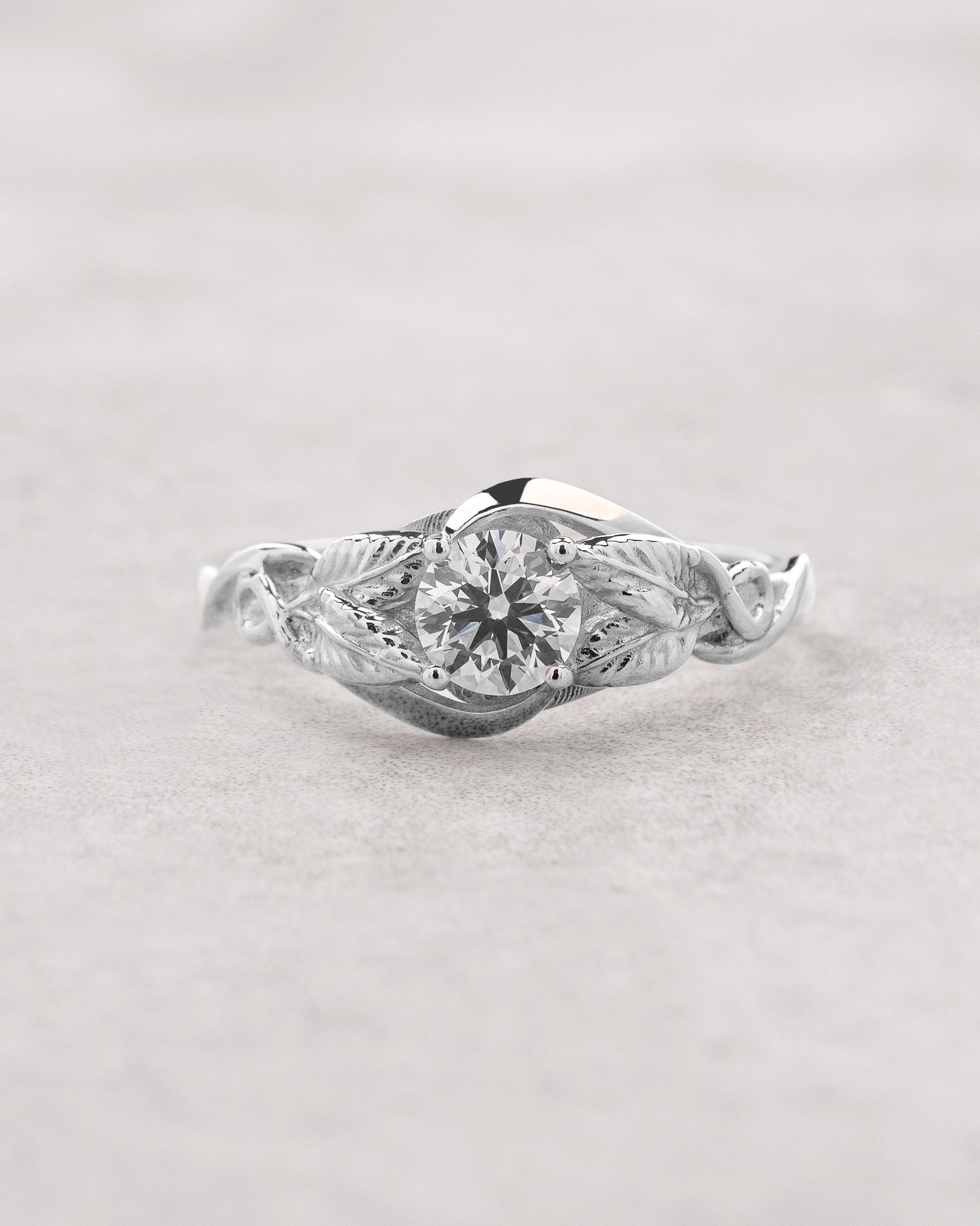 READY TO SHIP: Azalea engagement ring in 14K or 18K white gold, lab grown diamond, round cut 5 mm, AVAILABLE RING SIZE: 5.5 - 8.5 US